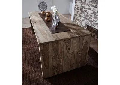 Produktbild von MASSIVMOEBEL24 Schreibtisch Sheesham 200x90x77 grau geölt NATURE GREY #712