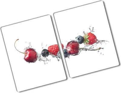 Produktbild von Tulup Glas Herdabdeckplatte - 2x40x52 cm - Glaskeramikkochfeld-Abdeckung Spritzschutz Glasabdeckplatte Kochplattenabdeckung und Schneidebrett - Zweiteilig - Essen & Getränke - Waldfrüchte - Rot