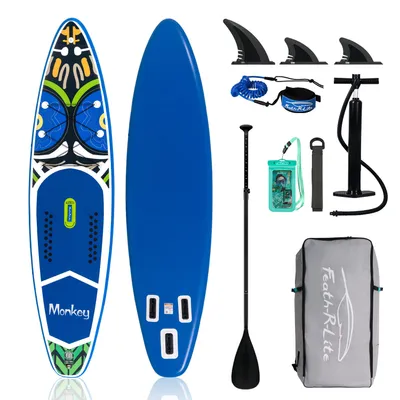 Produktbild von FunWater 350cm Aufblasbares SUP Board mit Luftpumpe, Paddel, Tasche und Leine-blau