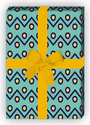 Produktbild von Ethno Geschenkpapier Set, Dekorpapier mit Zickzack Punkten, blau - G8780, 32 x 48cm