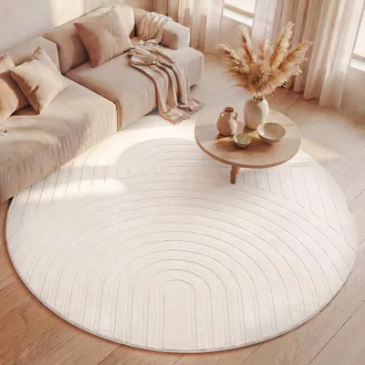 Produktbild von Volero - Runder Teppich Wohnzimmer - Charm Curves Weiß - Ø 230 cm - Wohnzimmer, Schlafzimmer - Modern, Skandinavisch
