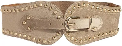 Productafbeelding van FDEETY Gebogen riem met gespen, wildleder, elastische tailleband, brede damesriem