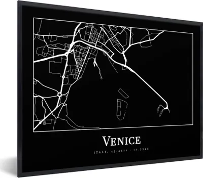 Produktbild von MuchoWow® Gerahmtes Poster Stadtplan - Venedig - Karte - Venedig 80x60 cm - Poster mit Schwarzem Bilderrahmen Wandposter Rahmen Foto Bilder - Schwarzem - Mit Gestell