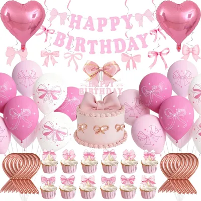 Geburtstagsdeko-Set, 51-teilig, rosa, mit Ballons, Girlande & Herz