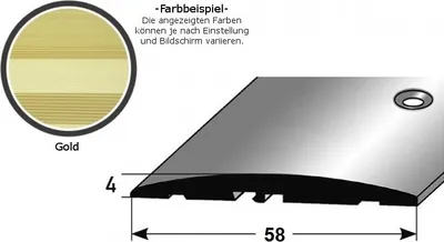 Produktbild von Übergangsprofil "Almere" / Übergangsschiene / 58 mm, Typ: 08 (Aluminium eloxiert, mittig gebohrt / selbstklebend):-goldfarbig-1000-seitlich gebohrt