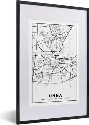 Produktbild von MuchoWow® Gerahmtes Poster Karte - Unna - Karte - Stadtplan 40x60 cm - Poster mit Schwarzem Bilderrahmen Wandposter Rahmen Foto Bilder - Poster in Rahmen