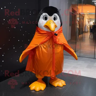 Produktbild von Orangefarbener REDBROKOLY Pinguin Maskottchen Kostüm mit Regenmantel und Fliege