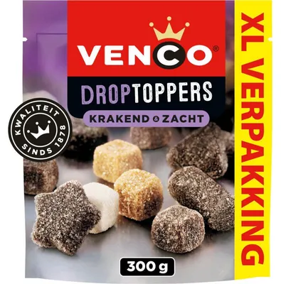 Produktbild von Venco Droptoppers Krakend & Zacht Vorteilspack 300g – Süße Lakritz-Mischung
