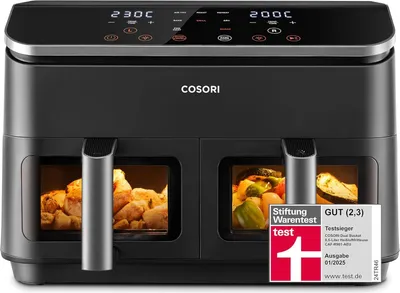 Heißluftfritteuse mit Doppelkammer, 8.5L Max Airfryer mit Zubehör,   50+ Online Recepte, 8 in 1 Funktionen, Sichtfenster, Energiesparend