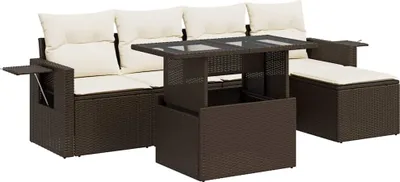 Produktbild von vidaXL 6-tlg. Garten-Sofagarnitur mit Kissen Braun Poly Rattan