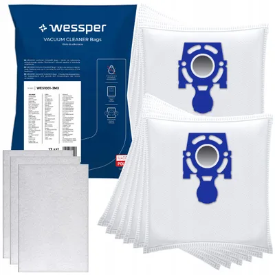 Image de Lot de 12 sacs pour aspirateur Wessper pour ZELMER (Odyssey / Meteor 2 / Elf) + 3 filtres moteur