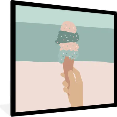 Produktbild von MuchoWow® Gerahmtes Poster Sommer - Eiscreme - Blau 40x40 cm - Poster mit Schwarzem Bilderrahmen Wandposter Rahmen Foto Bilder - Mit Rahmen - Wanddekoration Schlafzimmer