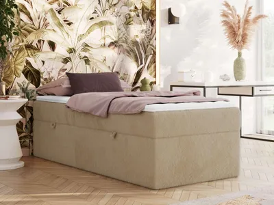 Produktbild von MKS MEBLE Boxspringbett 90x200 ZERO mit Bettkasten und Multipocket-Matratze - Polsterbett ohne Kopfteil, 7-Zonen-Taschenfederkern - Beige Plüsch - H3 - Topper T25