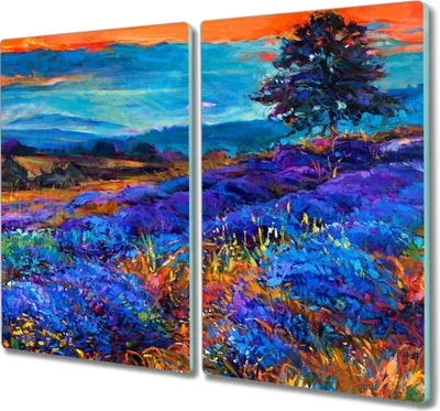 Produktbild von Coloray Hackbrett Küchenbrett Kochplattenabdeckung Schneidebrett Herdabdeckplatte 2x30x52 cm - Baum Blumen Natur