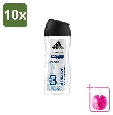 Produktbild von 10 x Adidas Adipure 2-in-1 Duschgel und Shampoo - 250 ml - Sparpackung - 10 Stücke