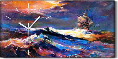 Produktbild von Küchenuhr Bürouhr Leinwand Uhr Quarz 60x30 Bild See Schiff Ozean Sonnenuntergang - weiße Hände