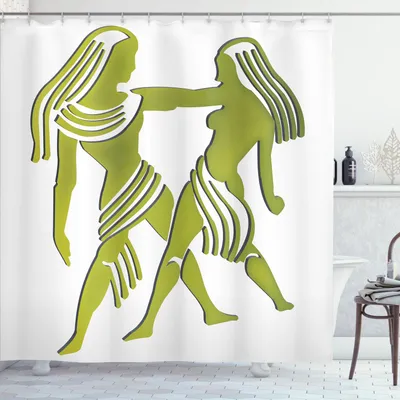 Produktbild von ABAKUHAUS Sternzeichen Zwillinge Duschvorhang, Maßdarstellung der Tierkreis-Zwillinge, die im Grün sich halten, 175 x 180 cm, Grün und Weiß