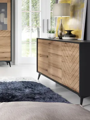 Produktbild von Kommode Diamond Sideboard 153cm Evoke Oak schwarz