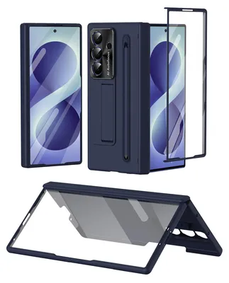 Image de Étui pour Samsung Galaxy Z Fold 8 Ultra, coque rigide mate avec protection d'écran, support, stylet, protection de l'appareil photo et de la charnière. Couleur : bleu