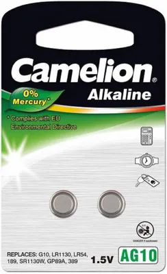 Obrázek produktu pro Camelion 12050210 Alkalické knoflíkové články bez rtuti AG10/LR54/LR1131/389/1,5 V, 2 balení
