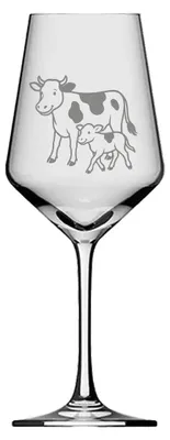 Produktbild von Weinglas 350 ml mit graviertem Kuh-Kalb Motiv spülmaschinenfest für jeden Anlass