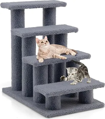Produktbild von COSTWAY Tiertreppe Katzentreppe, Kletterbaum Katzenbaum, Treppe für Katze bis 25 kg, Haustiertreppe Klein, Spielbaum 4 Aussichtplattformen, 61 x 41 x 60 cm, Spanplatte (grau)