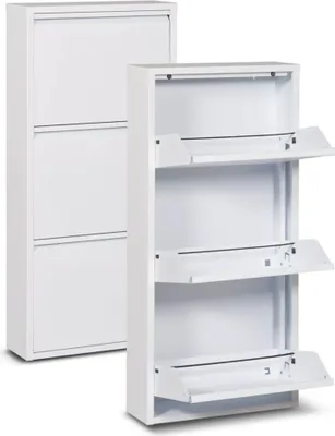 Zdjęcie produktu dla Metalowa szafka na buty 3 drzwi - 50 x 15 x 103 cm - Oszczędność miejsca i stylowy stojak na buty - Nowoczesne szafki na buty - Przechowywanie butów - Biały
