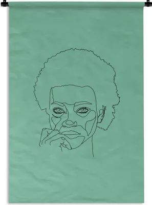 Produktbild von MuchoWow® Wandteppich Wandbehang Frauen - Grün - Linienkunst 90x135 cm Tapisserie Dekoration Wandtuch - Baumwolle - Wandskulptur