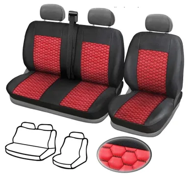 Produktbild von 1+2 Sitzbezüge aus  für VW Transporter T5 (03-15) Schwarz/Rote