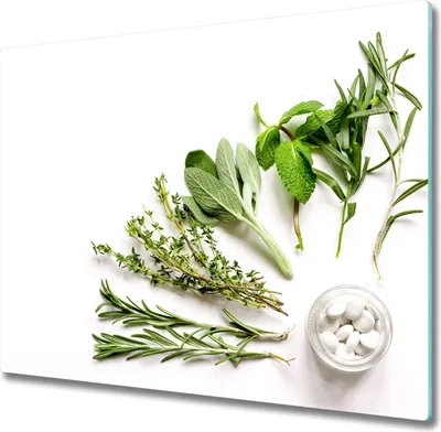 Produktbild von Glas Herdabdeckplatte 60x52 cm Spritzschutz Glasabdeckplatte Schneidebrett Kräuter