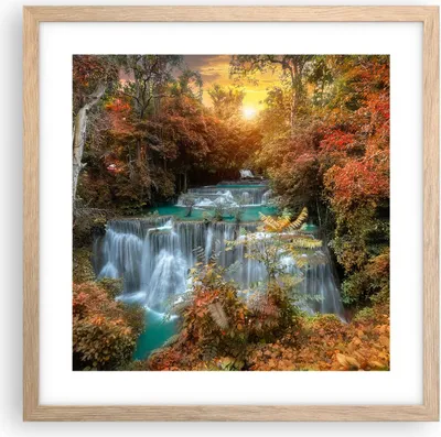 Produktbild von Gerahmtes Poster - Rahmen in heller Eiche - Park Wasserfall Wasser - 40x40 cm - Wand Bild - Wanddeko - Wandbilder - Wandposter - Bilderrahmen - Bilder - Kunstdruck - Wandbild - P2NAC40x40-3995
