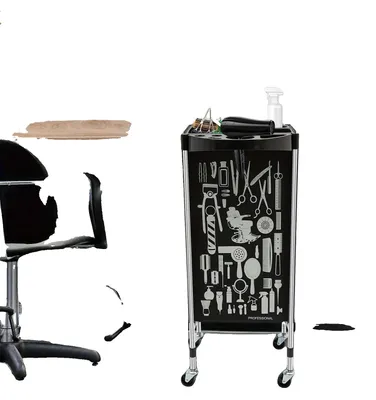 Produktbild von Friseurtrolley, PP und Edelstahl, 5 Schubladen, 80 kg Tragfähigkeit, 75 cm x 40 cm x 90 cm, klappbare Oberseite
