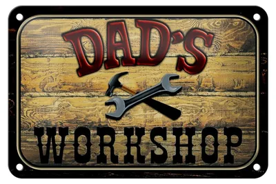 Produktbild von Blechschild Hinweis 18x12cm Dad´s Workshop Werkzeug