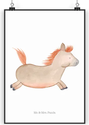 Produktbild von Mr. & Mrs. Panda Bild Pferd Springen DIN A3 - Weiß - Geschenk, Kunstdruck, wanddeko, Pony, drucke, Pferde, Wandbild, Reiten, Stall, Plakat, Pferdestall, Bauernhof