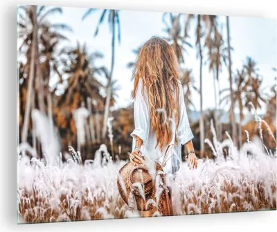 Produktbild von Bilder auf glas - Einteilig - Wiese Frau Gras - 70x50cm - Glasbilder - Wandbilder - Bilder - zum Aufhängen bereit - Wanddekoration aus Glas - Glas Bilder - Wandbild auf Glas - GAA70x50-5115