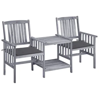 Image de vidaXL Chaises de jardin avec table de thé et coussins en bois massif d'acacia