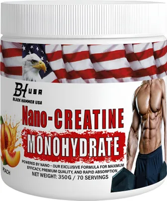 Produktbild von Nano Creatine Monohydrate 350g Pfirsich – Creatin Pulver für Muskelaufbau & Kraft | Black Hammer USA
