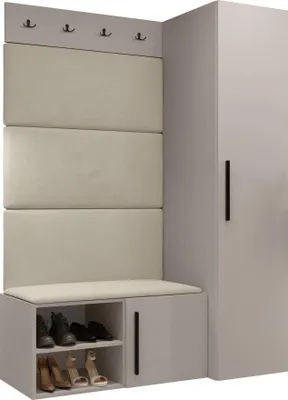 Produktbild von MIRJAN24 Garderoben-Set Medi II, Schuhschrank, Kleiderhakenbrett, 4x Paneel 84x42, 4 Kleiderhaken (Farbe: Cashmere, Manila 02)
