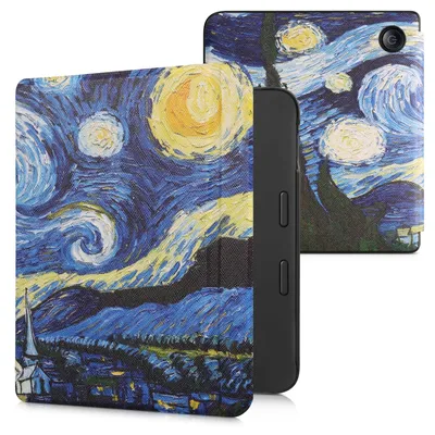 Produktbild von kwmobile Schutzhülle für Kobo Libra 2 Hülle - eReader Flip Case mit Auto Sleep Funktion - Klare Nacht mit Blau Gelb