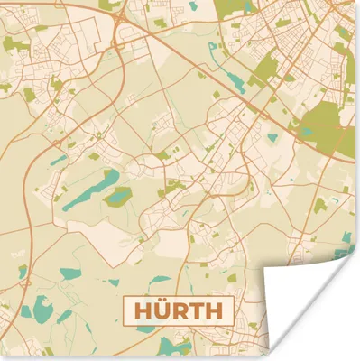 Produktbild von MuchoWow® Poster Hürth - Karte - Vintage - Stadtplan 100x100 cm - Babyzimmer