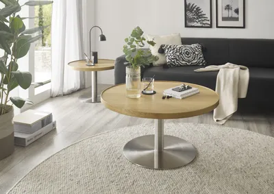 Produktbild von Couchtisch Monteverde | rund | Ø80 | Eiche / Edelstahl | 80 x 40 cm