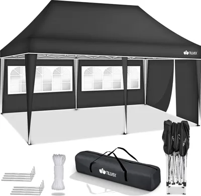 Immagine prodotto di gazebo tillvex 3x6m - con 3 pannelli laterali antracite impermeabile | gazebo pop-up pieghevole regolabile in altezza | tenda da giardino protezione UV 50+ | tenda da festa con borsa per giardino