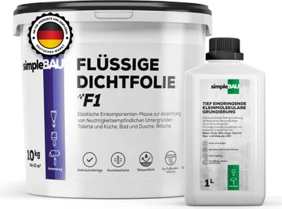 Produktbild von SimpleBau flüssige Abdichtungsfolie Dichtungsmasse für Bad und Küche, 10kg + Grundierung 1L