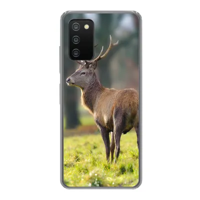 Produktbild von MuchoWow® Handyhülle Schutzhülle Hülle für Samsung Galaxy A03s Rothirsch - Wiese - Grün Silikon Softcase Handy Hülle - Schutz