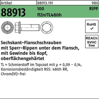 Produktbild von Reyher  6kt.-Flanschschrauben Kl. 100 M 8x16 flZn (200 Stück)