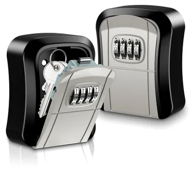 Produktbild von Schlüsseltresor Schlüsselbox 2 Stück, 4-stelliger Zahlencode, Wandmontage Schlüsselkasten, rostfreie Legierung, für Büro, Zuhause, Garage - 2er Set