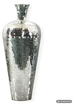 Obrázek produktu pro WOHNLING Podlahová váza, hliník, 50 cm, stříbrná. Velká kovová váza v designu diskokoule. Moderní, kulatá dekorativní váza vhodná pro umělé květiny. Velká, vysoká, ručně vyrobená, Obrázek vytvořený pomocí AI