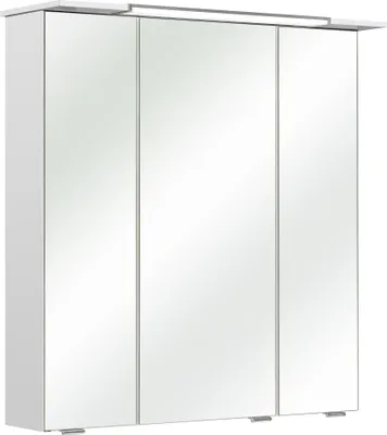 Produktbild von Spiegelschrank "Quickset 376" in Weiß Glanz mit 3 Türen und 6 Einlegeböden. Abmessungen (BxHxT) 67x71x16 cm