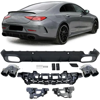 Productafbeelding van Stootstang met 4 uitlaatpijpen, zwart, voor Mercedes-Benz CLS C257 (2018-2023), achterdiffusor