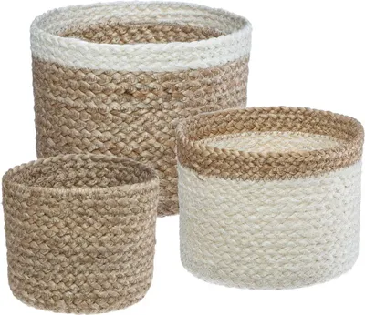Produktbild von Aufbewahrungskörbe aus Jute, rund, 3 Stück, naturfarben und weiß